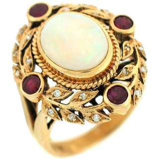   Ruby & Diamonds Ladies Antique Cocktail Ring 14k Yellow Gold  