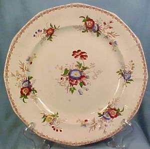   Antique FLORAL MULBERRY TRANSFERWARE DINNER PLATE Morning Glory & Rose
