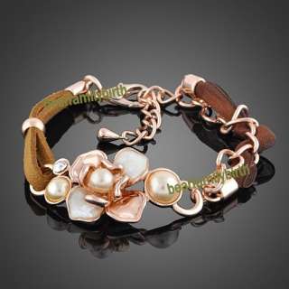 18K rose gold GP swarovski crystal flower bracelet B8  
