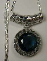   Blue Sapphire Sterling Silver 925 Filigree Pendant Necklace New  