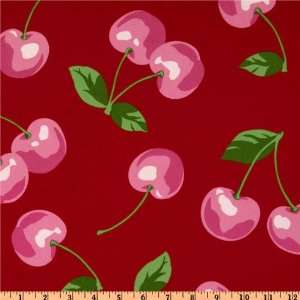  44 Wide Kokka Trefle Oxford Cotton Canvas Cherries Red Fabric 