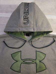 NWT UNDER ARMOUR Big Logo Hoodie Gray with Green Logo & Hood Lining 
