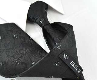   Jacquard Woven silk Mens Tie Floral necktie set Cufflinks black 135