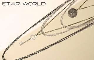   Fashion Multi layer Long Chain Pendant Coin Key Necklace A55  