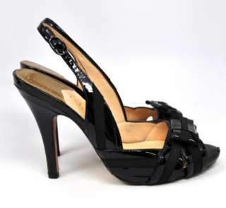   Tivona Black Patent Leather Peep Toe Slingbacks Pumps Size 7B  