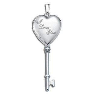 PicturesOnGold 14k White Gold I Love You Key Heart Locket, Solid 