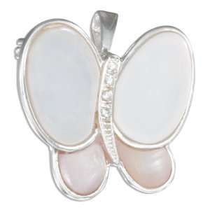   Silver White and Pink Mother Of Pearl Butterfly Pin/pendant Jewelry