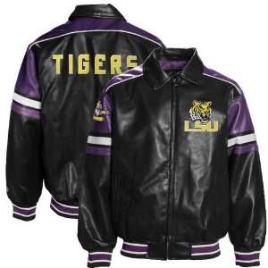   LSU Tigers Black Varsity Full Zip Pleather Jacket