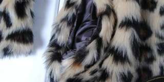 Japan Young Lady Slim Faux Fur Leopard Fluffy Outwear Hooded Coat 