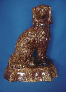 Yellow Ware Stoneware Figural Spaniel Dog Doorstop with Fancy Base 