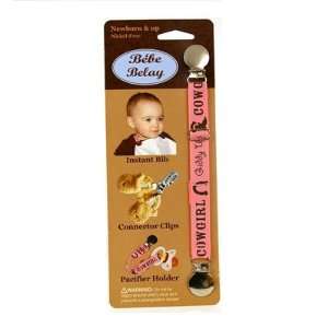  Giddy Up Cowgirl on pink pacifier clip by Bebe Belay Baby