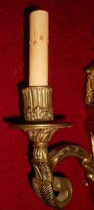 ANTIQUE PAIR VICTORIAN BRASS 3 ARM ELECTRIC CANDLESTICK WALL SCONCE 