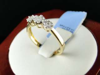 14K YELLOW GOLD 3 STONE DIAMOND FLOWER ENGAGEMENT RING  