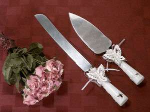 BUTTERFLY WEDDING CAKE AND KNIFE SERVER SET BRIDAL  