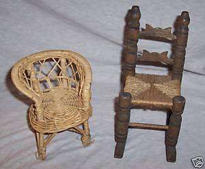 Vintage Dolls Rocking Chair & Rattan Chair  