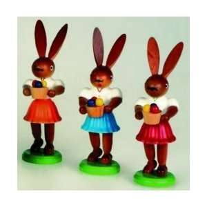  Erzgebirge Easter Bunny Girl Trio Wood Figurines