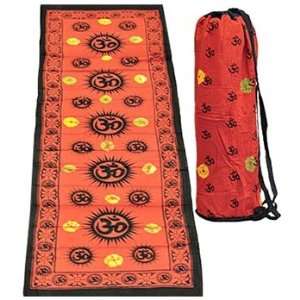 OM Symbol Cotton Yoga Mat with Carry Bag, Red Colored, Approximately 