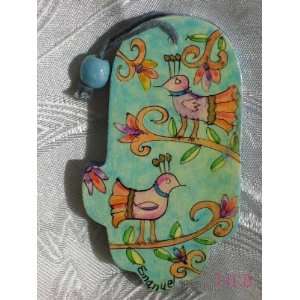  Small Hand Painted Wooden Wood Whimsical Birds Hamsa 