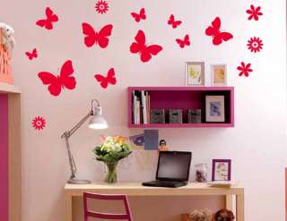 Butterfly And Flowers Kid Room Nursery Vinyl Wall Decal  