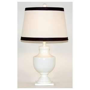  Plain White Table Lamp with Black Banded Linen Shade