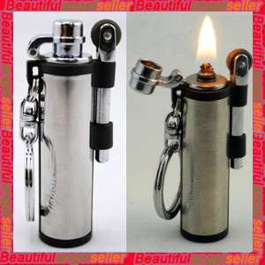 New Cylinder Stainless Steel Oil Lighter with key chain  