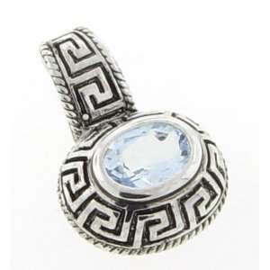  Genuine Blue Topaz Pendant with Greek Key Pattern Jewelry