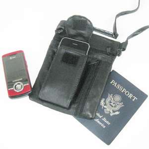 Black Phone PASSPORT Leather Holder Sling Neck Pouch TRAVEL  