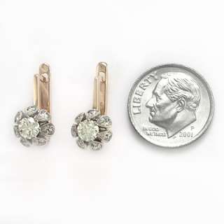 12CT Diamond Earrings 14k Rose & White Gold Russian  