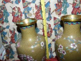 Large Pair of Green Chinese Cloisonne Vases  