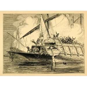  1878 Wood Engraving Battle Meloria Genoese Persians Warship 