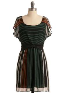   / Cream, Stripes, Bows, Sheath / Shift, Green, Black, Short Sleeves