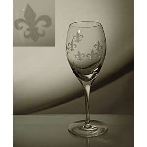  Crystal Wine Glass Small   Fleur de Lys; Hand Etched Wine Goblets 
