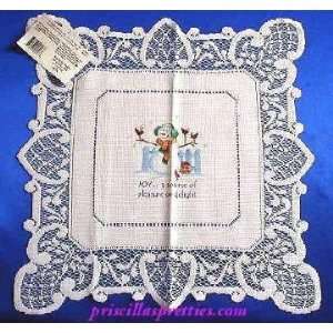Heritage Lace Christmas Snowman and Snowbirds 14 Square Doily White 
