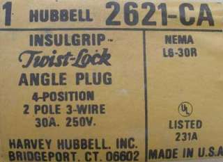 New Hubbell 2621 CA 2P 3W 30A 250V Twistlock Angle Plug  