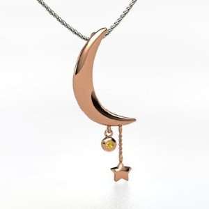    Moon and Star Pendant, 18K Rose Gold Necklace with Citrine Jewelry