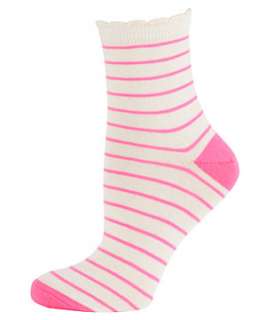Pink Pattern (Pink) White Neon Pink Striped Ankle Socks  251336279 
