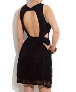 Black (Black) Exclusive Black Lace Cut Out Back Dress  249799701 