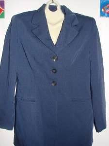   2pc Navy Blue Blazer Pleat Skirt Career Suit Polyester Rayon Ladies 4