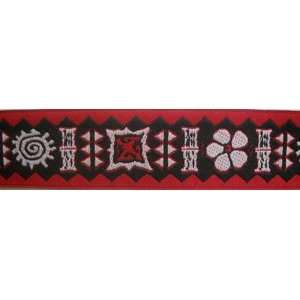  Red Black White Stylized Floral Jacquard Ribbon 1 Inch 