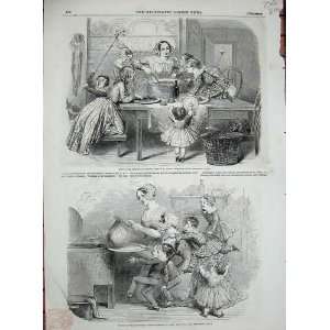  1848 Making Christmas Pudding Cooking Family Children 