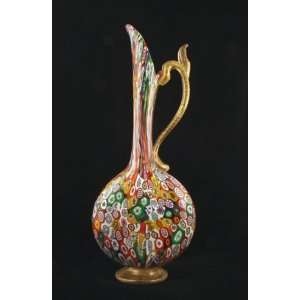 Murano Italian Art Glass Millefiori Mille Fiore Carafe Pitcher Vase 