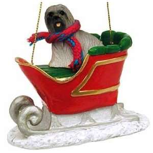  Grey Lhasa Apso in a Sleigh Christmas Ornament