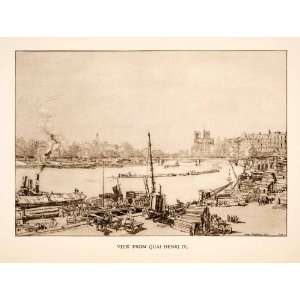   River Henri IV Quai Docks Paris   Orig. Photolithograph Home