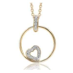  14k Yellow Gold Circle Pave Diamond Heart Pendant Jewelry