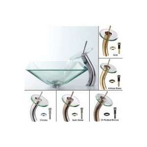 Kraus Kraus Clear Aquamarine Glass Vessel Sink and Waterfall Faucet C 