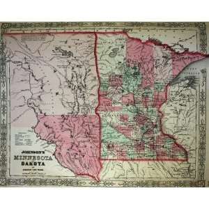  Johnson Map of Minnesota and Dakota (1863) Office 