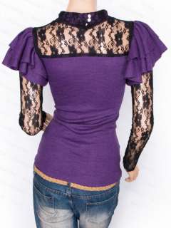  New Womens Sexy Victorian Lace Ruffles Long Sleeves 