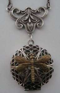 Victorian Silver Tone Locket Necklace The Dragonfly  