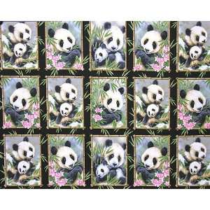  45 Wide Pandamania Blocks Panel Black Fabric By The 