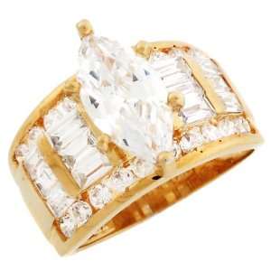  14k Yellow Gold Fancy 5 Row Marquise CZ Engagement Ring 